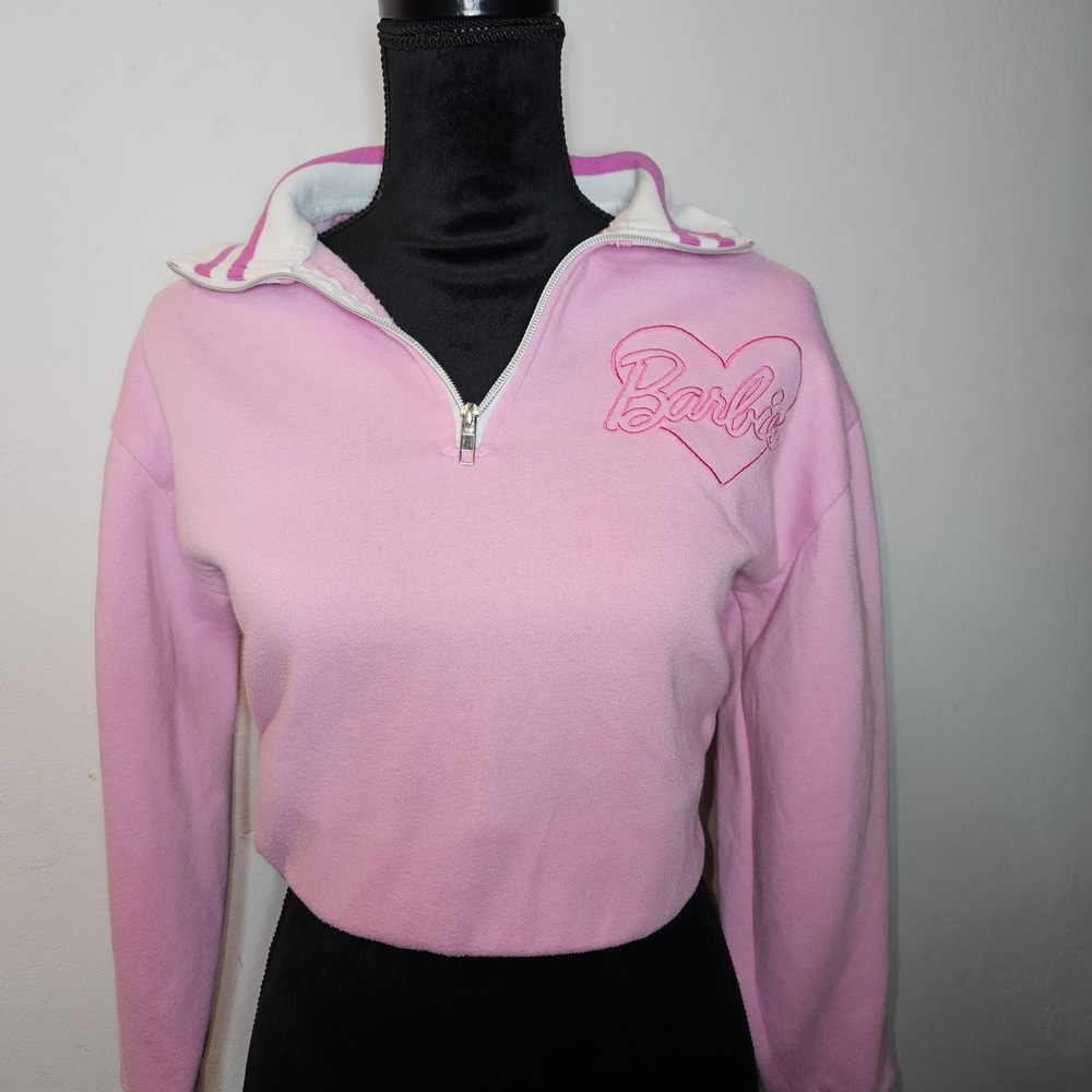Barbie Heart Embroidered Pink and White Hoodie